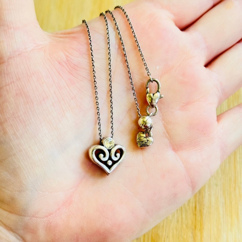 Brighton Alcazar Heart Necklace Authentic Silver Plated Swarovski Crystal 20"
